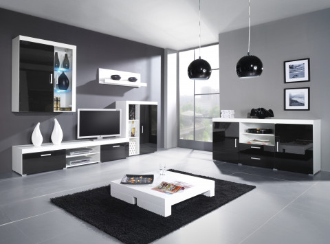Witryna wisząca SAMBA (Unit 4) biały/czarny połysk - Galeria zdjęcie 3