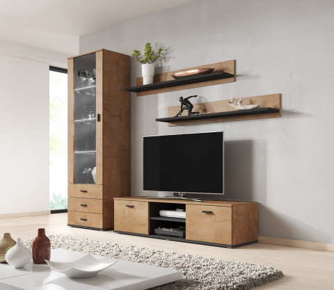 Szafka RTV SOHO 140 dąb lefkas + czarny - Galeria zdjęcie 3