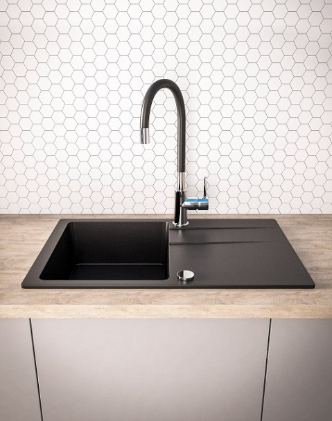 Czarny zestaw zlew z baterią - zlewozmywak Maidsinks Bali (62x44) 1B 1D czarny + Bateria Lungo czarna - Galeria zdjęcie 3