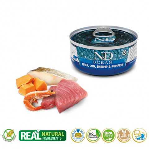 FARMINA N&D Cat Ocean Tuna, Cod, Shrimp, Pumpkin - mokra karma dla kota - 70 g - Galeria zdjęcie 2