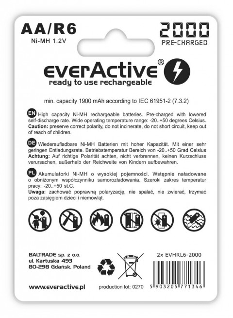 EVERACTIVE AKUMULATORKI AA 2000 MAH EVHRL6-2000 - Galeria zdjęcie 2