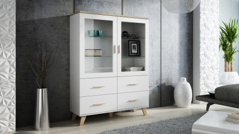 Witryna LOTTA 120 2D4S biały+ dąb sonoma - Galeria zdjęcie 3