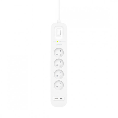 Listwa zasilająca Belkin Power Surge 4-PORT + 1xUSB-A +1xUSB-C 2.4A PD 525J 2m White - Galeria zdjęcie 2