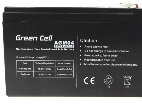 GREEN CELL AKUMULATOR ŻELOWY AGM04 12V 7AH - Galeria zdjęcie 3