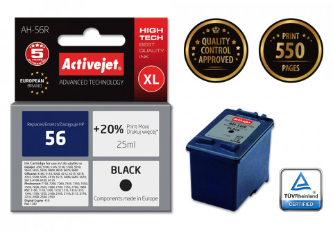 Activejet AH-56R Tusz do drukarki HP, Zamiennik HP 56 C6656A; Premium; 25 ml; czarny. Drukuje więcej o 20%. - Galeria zdjęcie 2