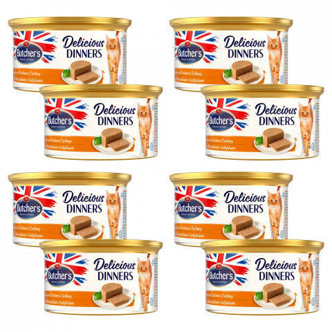 BUTCHER'S Delicious Dinners Cat z kurczakiem i indykiem - mokra karma dla kota w formie musu - puszka 8x85g - Galeria zdjęcie 1
