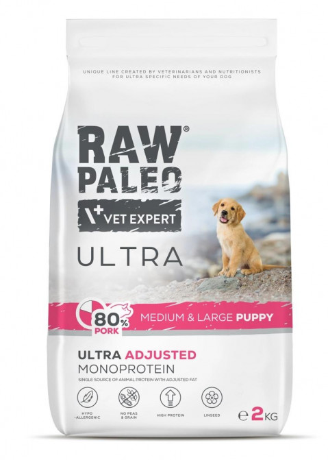 RAW PALEO Ultra Pork Medium & Large Puppy - sucha karma dla psa - 2kg - Galeria zdjęcie 1