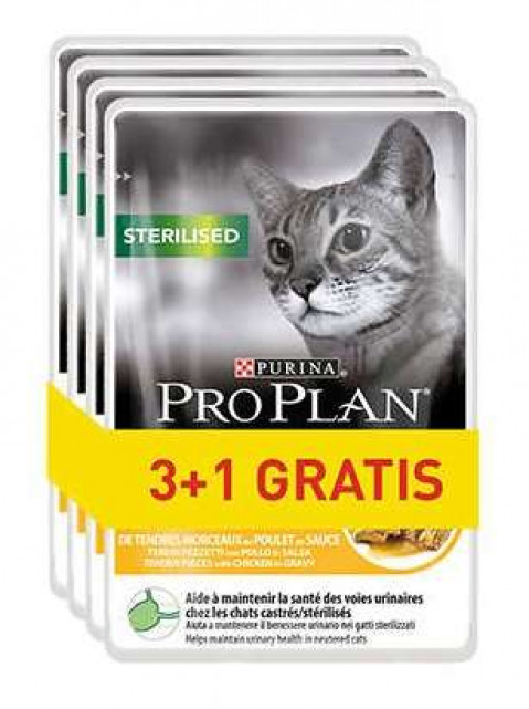 PURINA Pro Plan Sterilised Kurczak - mokra karma dla kota - 85g 3+1 saszetka gratis - Galeria zdjęcie 1