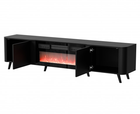 Szafka RTV VOLARE 200x39x49 czarny mat + kominek - Galeria zdjęcie 1