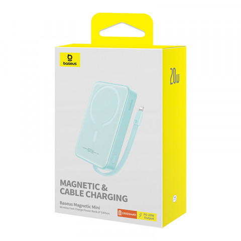 Powerbank Baseus Magnetic Mini Air Wireless 10000mAh 20W+kabel USB C-USB C (peppermint blue) - Galeria zdjęcie 7