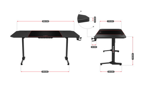 Biurko gamingowe Huzaro Hero 4.7 Black - Galeria zdjęcie 6