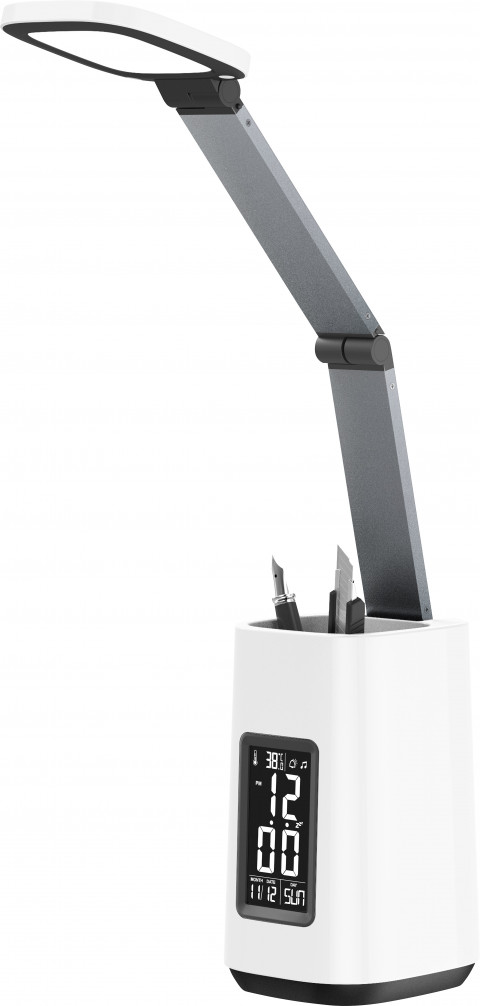 Nowoczesna lampka na biurko LED Activejet TECHNIC biała z wyświetlaczem LED (data, godzina, budzik) składana - Galeria zdjęcie 1