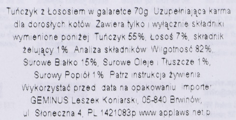 APPLAWS CAT Tuńczyk z Łososiem w galaretce - karma dla kota w saszetce - 70g - Galeria zdjęcie 2