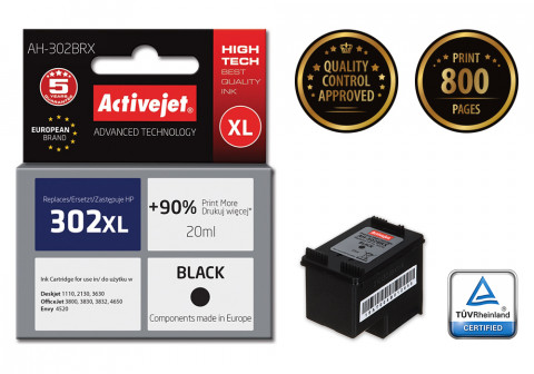 Activejet AH-302BRX Tusz do drukarki HP, Zamiennik HP 302XL F6U68AE; Premium; 20 ml; czarny. Drukuje więcej o 90%. - Galeria zdjęcie 2