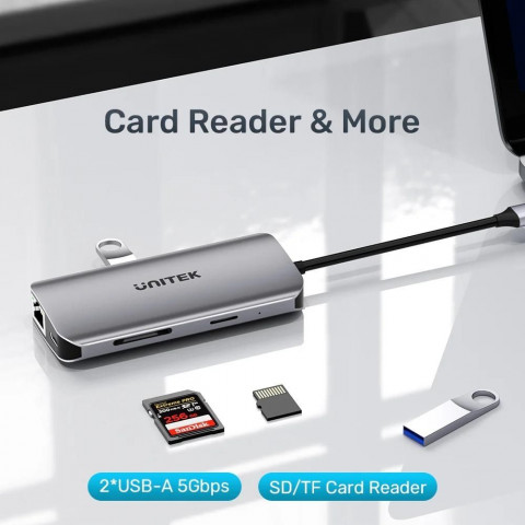 UNITEK AKTYWNY HUB USB-C 2X HDMI 4K, RJ45, PD 100W - Galeria zdjęcie 5