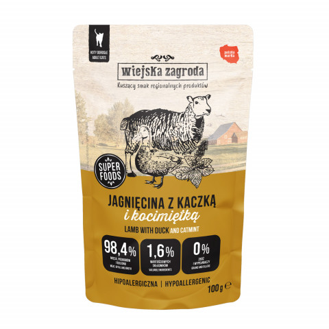 Wiejska Zagroda Karma mokra dla kota Jagnięcina z kaczką i kocimiętką (dorosły) 100g (12 szt/op) - Galeria zdjęcie 1