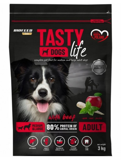 BIOFEED Tasty Dogs Life Adult Medium & Large With Beef - sucha karma dla psa - 3kg - Galeria zdjęcie 1
