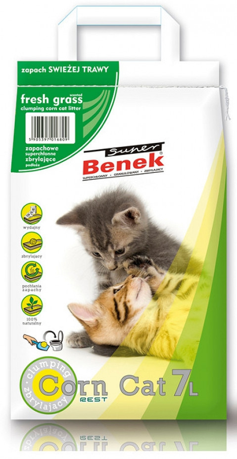 CERTECH Super Benek Corn Cat świeża trawa - żwirek kukurydziany zbrylający 7 l - Galeria zdjęcie 1