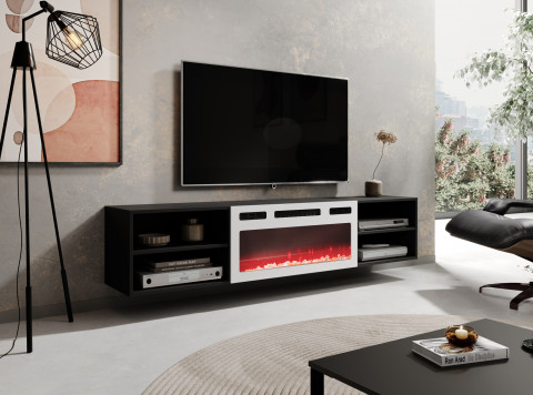 Szafka RTV POLO 180x33x39 czarny + kominek biały - Galeria zdjęcie 4