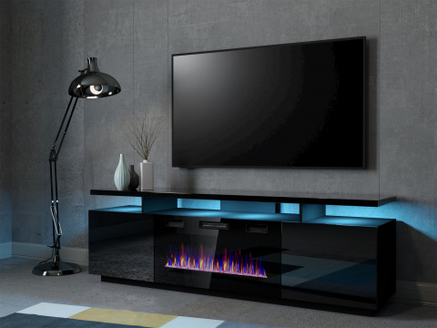 Szafka RTV EVA z kominkiem elektrycznym 180x40x52 czarny/czarny połysk - Galeria zdjęcie 3