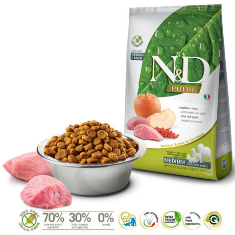 FARMINA N&D Prime Wild Boar & Apple Adult Medium & Maxi - sucha karma dla psa - 12kg - Galeria zdjęcie 2