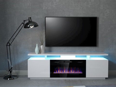 Szafka RTV EVA z kominkiem elektrycznym 180x40x52 biały/biały połysk - Galeria zdjęcie 4