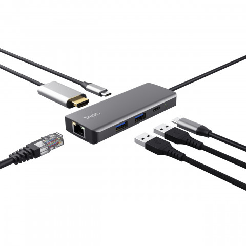 Multi-Port Adapter Trust DALYX 6-IN-1 USB-C Silver (24968) - Galeria zdjęcie 3