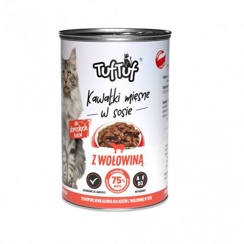 TUF TUF Kawałki mięsne w sosie z wołowiną - mokra karma dla kota - 415g - Galeria zdjęcie 1