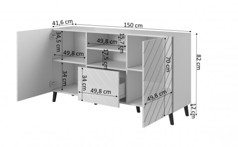 Komoda ABETO 150x42x82 biały/biały połysk - Galeria zdjęcie 4