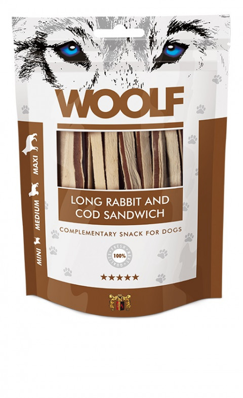WOOLF Long rabbit cod sandwich paski z królika dorsza - przysmak dla psa - 100g - Galeria zdjęcie 1