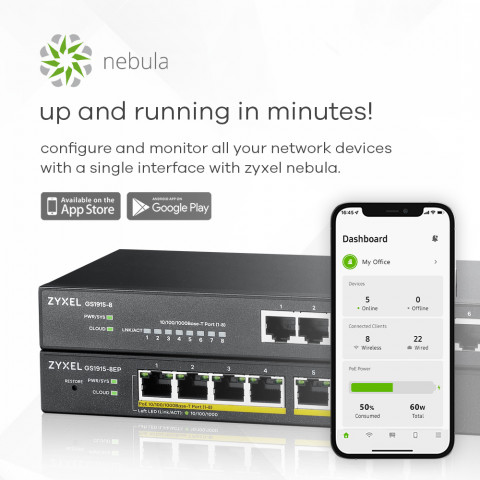Switch Zyxel GS1915-8EP 8p PoE (PoE+: 8;) 60W Managed Gigabit - Galeria zdjęcie 4