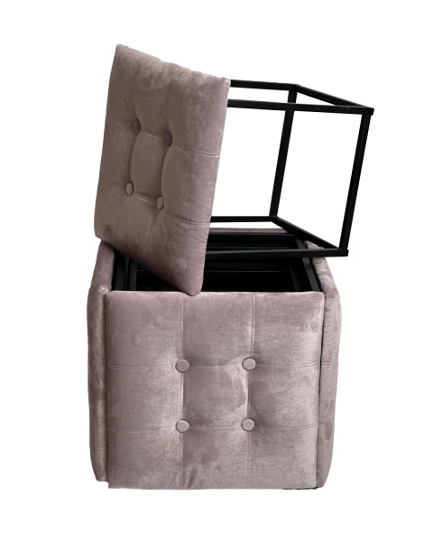 Puf-transformator 5w1 - 5 taboretów w 1 pufie pudrowy róż velvet 2269 - Galeria zdjęcie 4