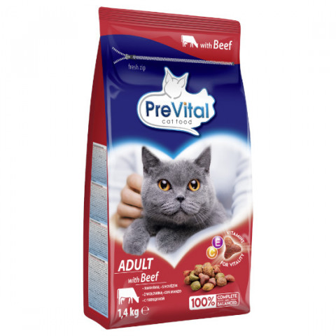 PREVITAL -Z wołowiną karma sucha - Pełnoporcjowa karma dla dorosłych kotów - 1,4kg - Galeria zdjęcie 1