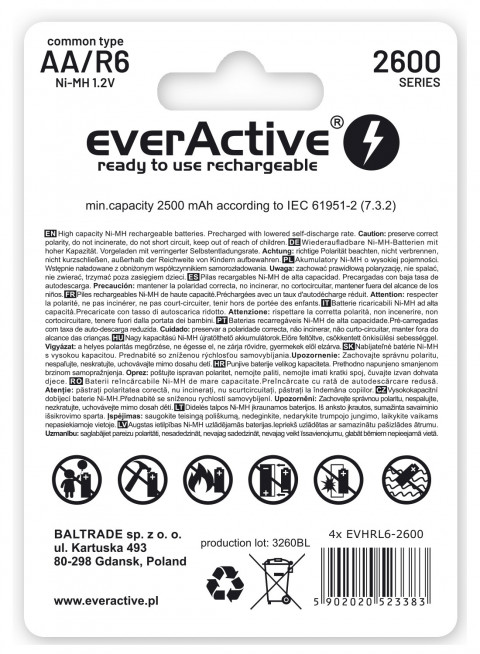 EVERACTIVE AKUMULATORKI AA 2600MAH EVHRL6-2600 - Galeria zdjęcie 2