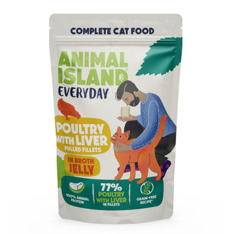 ANIMAL ISLAND Everyday Drób i wątróbka w galaretce - mokra karma dla kota - 12 x 85g - Galeria zdjęcie 2