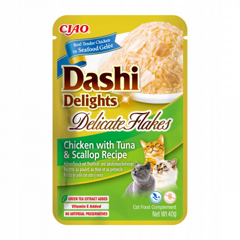INABA CAT Dashi Delights Delicate Flakes Chicken with Tuna & Scallop - przysmak dla kota - 40g - Galeria zdjęcie 1