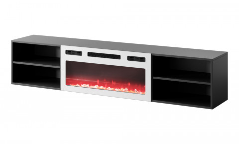 Szafka RTV POLO 180x33x39 czarny + kominek biały - Galeria zdjęcie 2