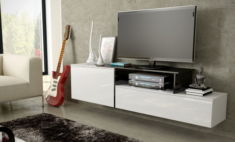 Szafka RTV SIGMA3 180 biały/biały połysk + czarny - Galeria zdjęcie 1