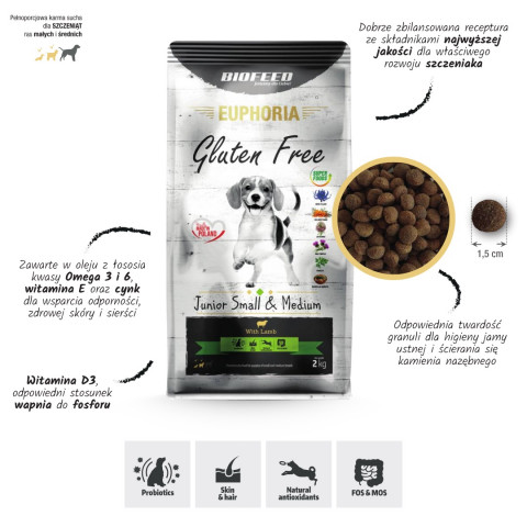 BIOFEED Euphoria Gluten Free Junior small & medium Jagnięcina - sucha karma dla psa - 12 kg - Galeria zdjęcie 3