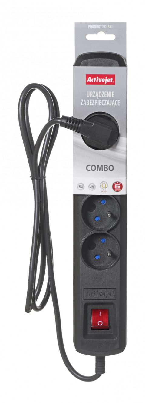 Listwa przeciwprzepięciowa Activejet 5gn/1,5m/cz (10A; 2300W) 1,5m; kolor czarny - Galeria zdjęcie 4