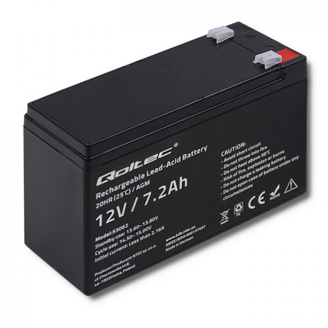 QOLTEC AKUMULATOR AGM 12V | 7.2AH | MAX 108A - Galeria zdjęcie 1