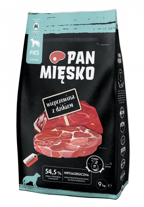 PAN MIĘSKO Wieprzowina z dzikiem M - sucha karma dla psa - 9kg - Galeria zdjęcie 1
