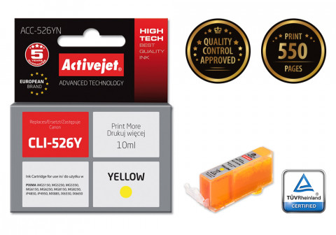 Activejet ACC-526YN Tusz do drukarki Canon, Zamiennik Canon CLI-526Y; Supreme; 10 ml; żółty. - Galeria zdjęcie 2