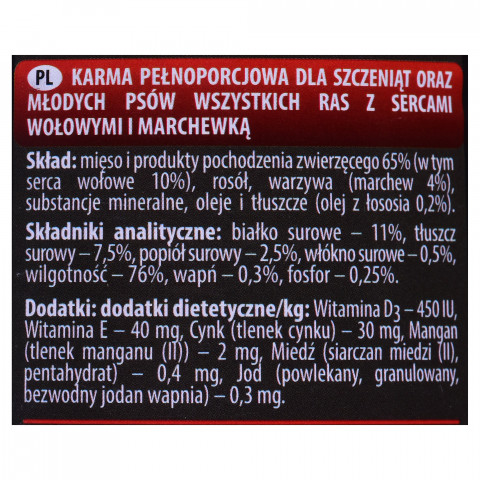 DOLINA NOTECI Piper Junior z sercami wołowymi i marchewką - mokra karma dla psa - 24x400g - Galeria zdjęcie 3