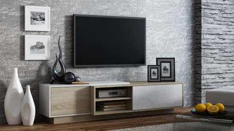 Szafka RTV SIGMA1 180 sonoma/biały połysk - Galeria zdjęcie 3
