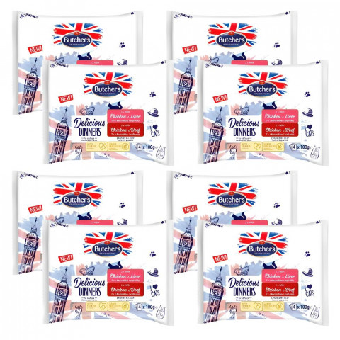 BUTCHER'S Delicious Dinners Kurczak z Wątróbką, Kurczak z Wołowiną - mokra karma dla kota - 32x100g (8x(4x100g)) - Galeria zdjęcie 1