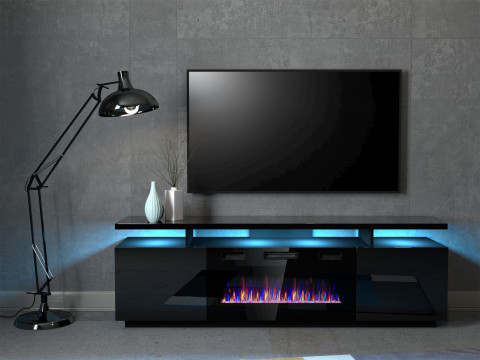 Szafka RTV EVA z kominkiem elektrycznym 180x40x52 czarny/czarny połysk - Galeria zdjęcie 4