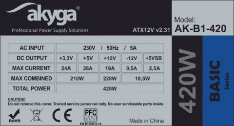 Akyga zasilacz basic atx 420w p4 fan12cm 3xsata 2xmolex ak-b1-420 - Galeria zdjęcie 6