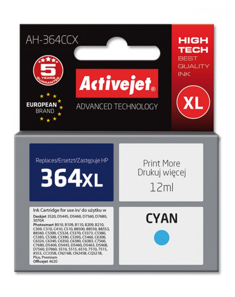 Activejet AH-364CCX Tusz do drukarki HP, Zamiennik HP 364XL CB323EE; Premium; 12 ml; błękitny. - Galeria zdjęcie 1