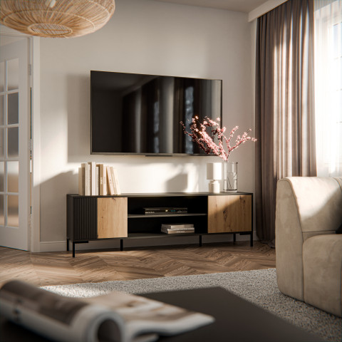 Szafka RTV MERCI 180x40x53,5 czarny/dąb artisan - Galeria zdjęcie 3